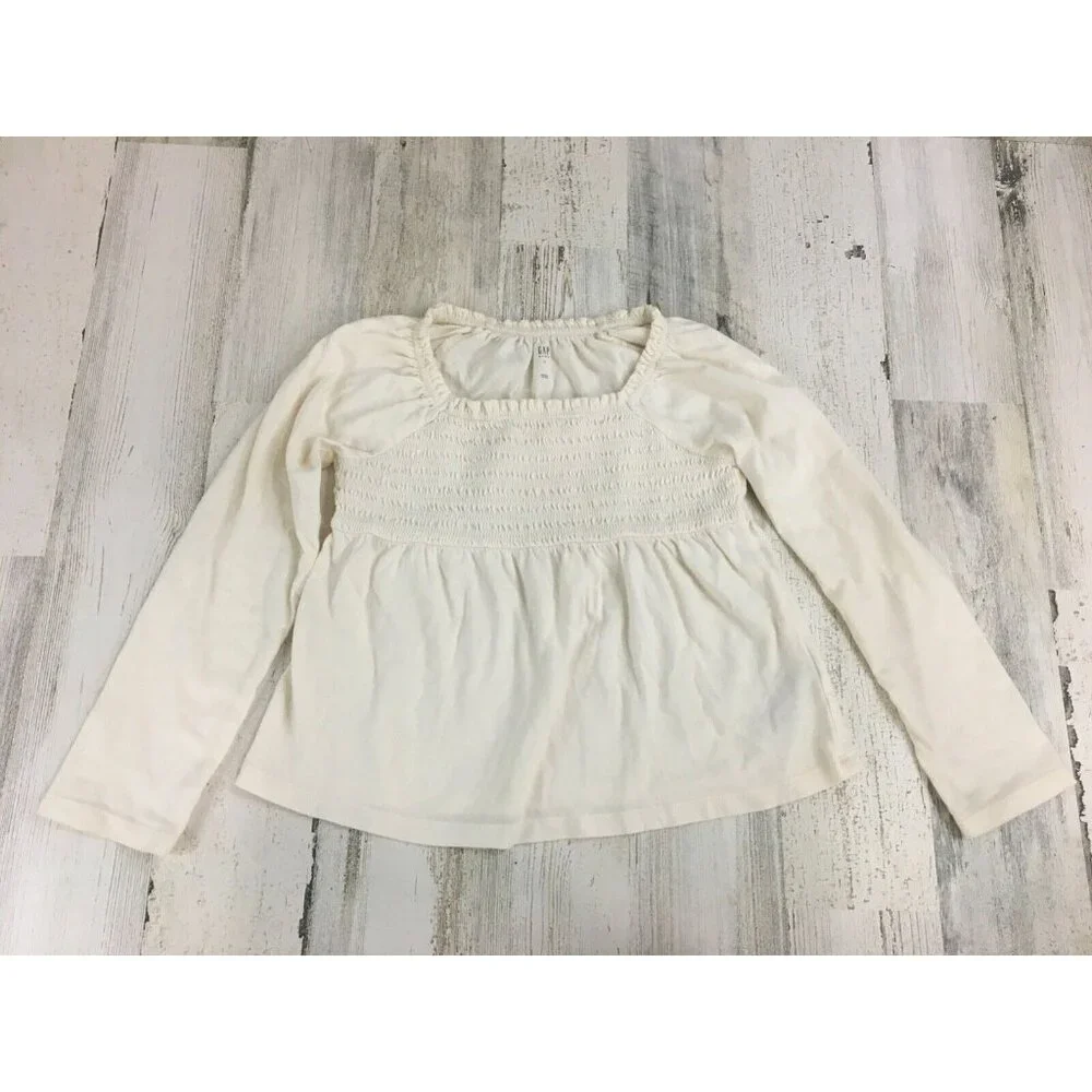 Gap Kids Sz S 6 7 Long Sleeve Smocked Shirt Cream